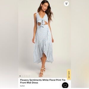 NWT Lulus Flowery Sentiments white floral print tie-front midi dress, size S.